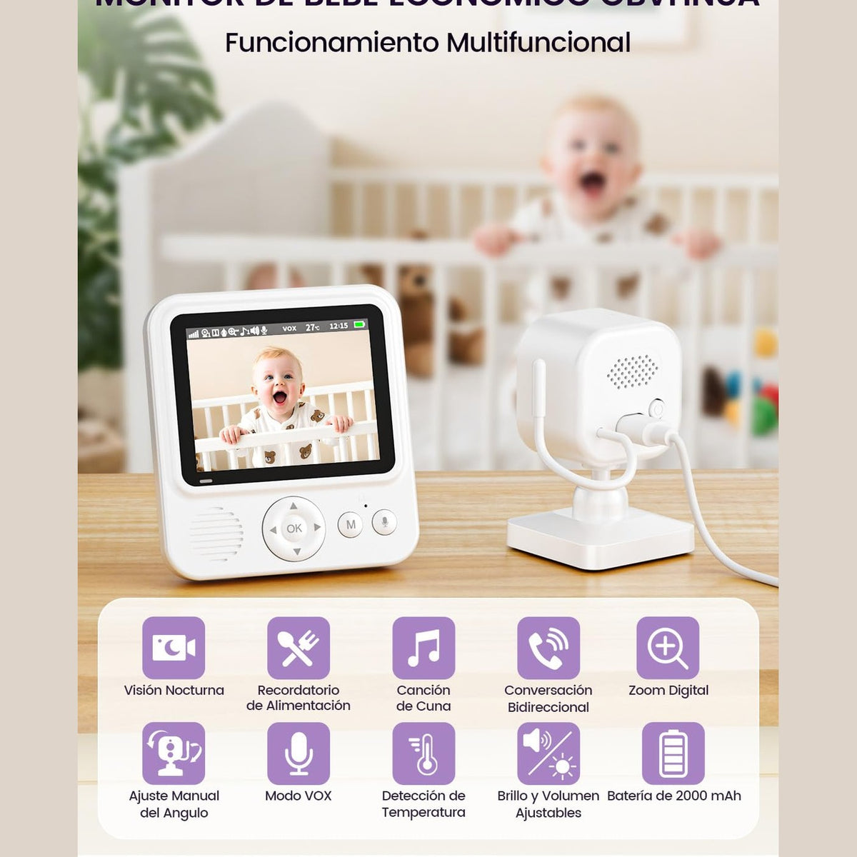 Baby Monitor with Camera, Smart Baby Surveillance Camera with 2.8 Inch HD