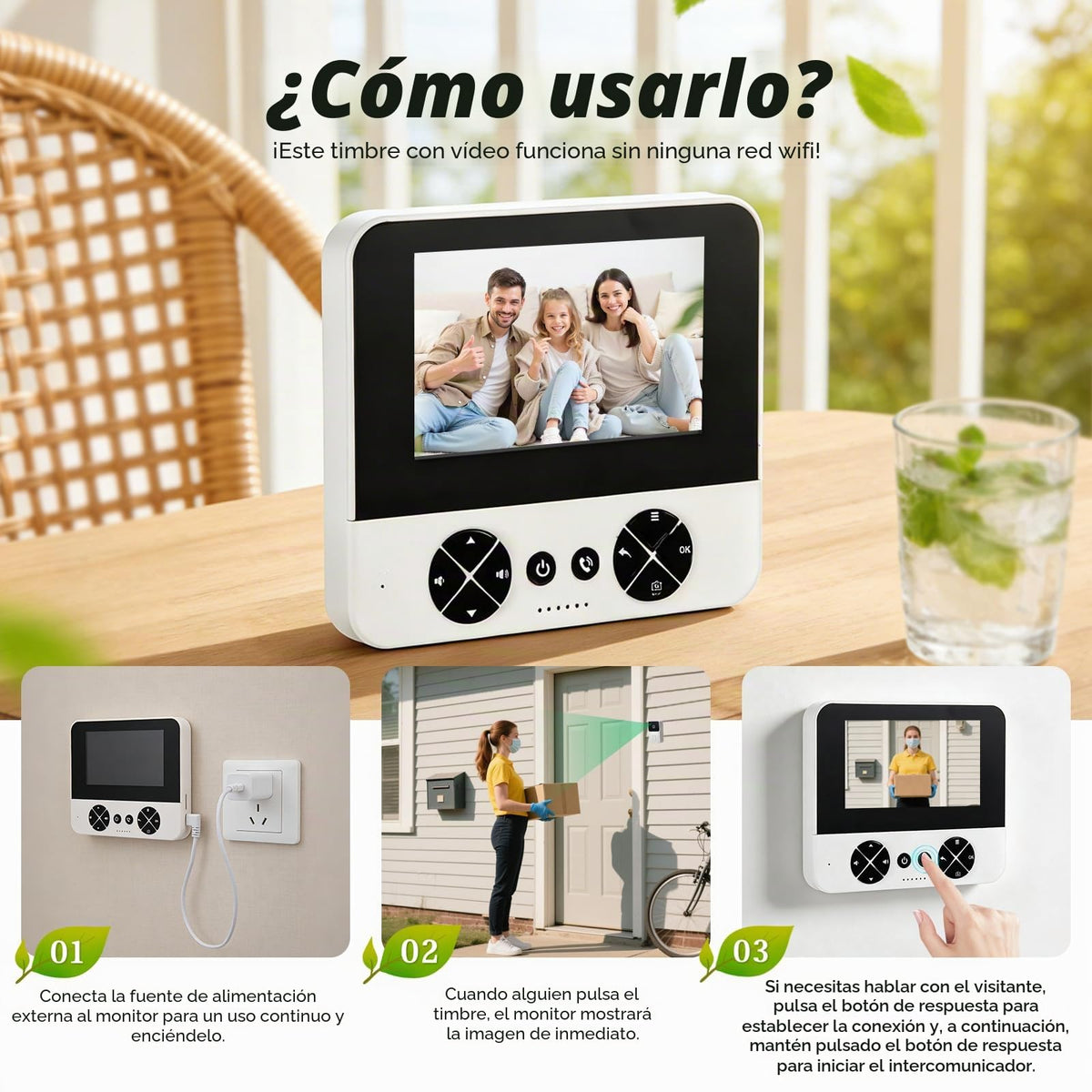 Doorbell with Camera Screen 4.3 Inches, Wide Angle 80°, Outdoor Wireless Doorbell Waterproof 1080p HD, Wireless Infrared Night Video Door Phone, Two-Way Audio, IP65, No WiFi or APP