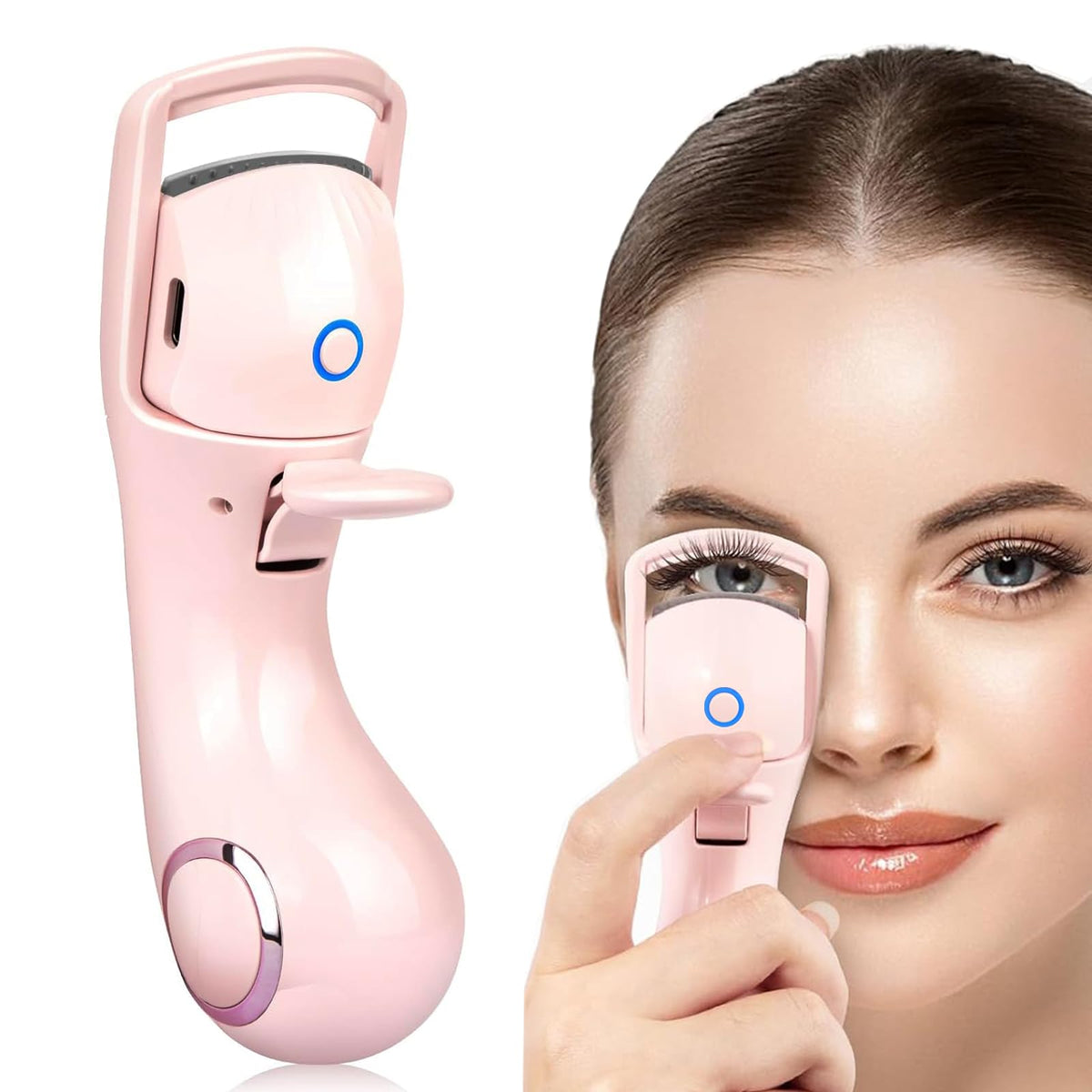 Heated Eyelash Curlers, Electric Eyelash Curler 3 Temperature Modes with USB Rechargeable Eyelash Curlers, Heated Lash Curler for Women Natural Eye Lash Curler Makeup Tool (Pink)