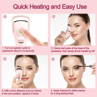 Heated Eyelash Curlers, Electric Eyelash Curler 3 Temperature Modes with USB Rechargeable Eyelash Curlers, Heated Lash Curler for Women Natural Eye Lash Curler Makeup Tool (Pink)