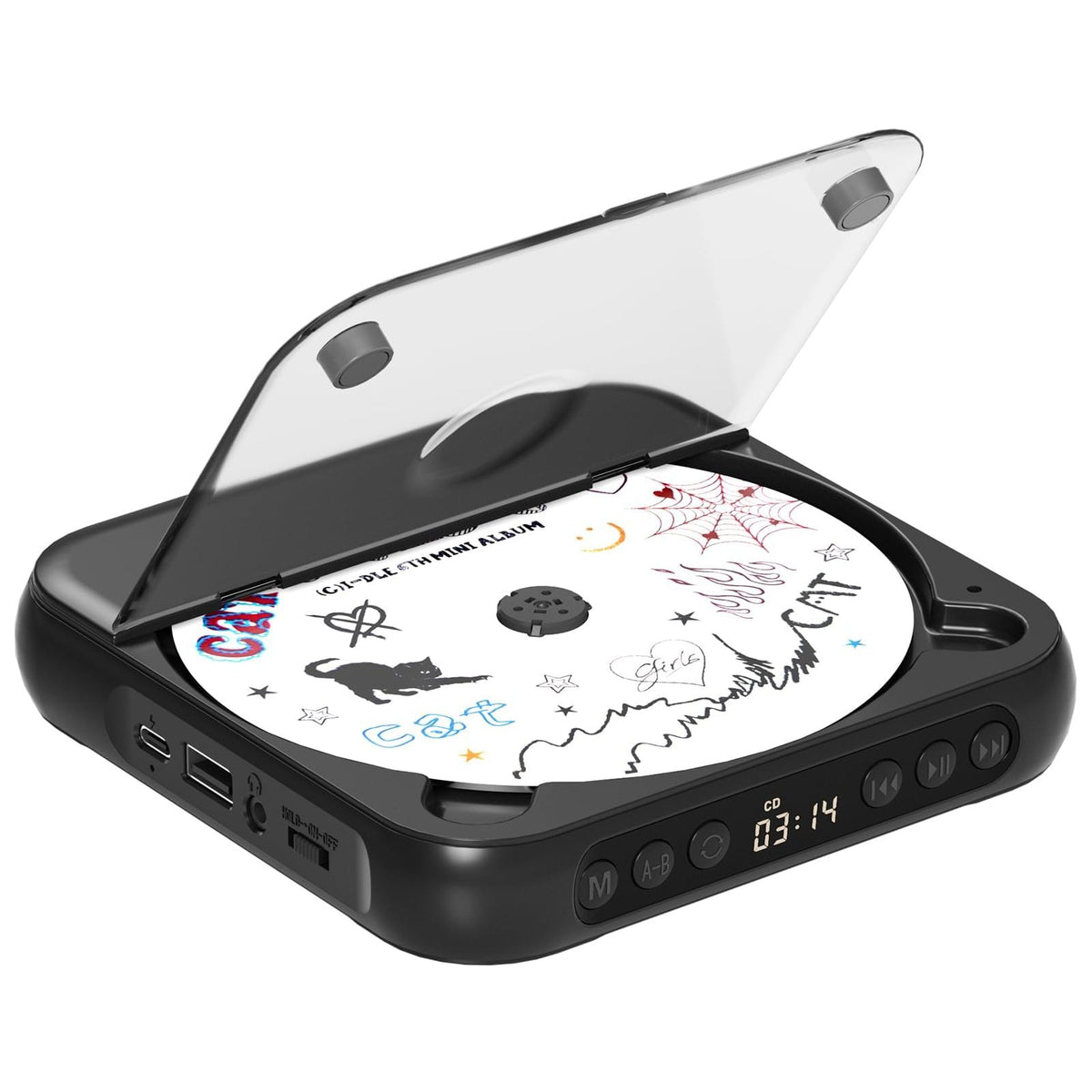 ENVYCLOUD CD Player Portable with Dual Stereo Speakers, Rechargeable Portable CD Player with Bluetooth for Home with Headphones,Black