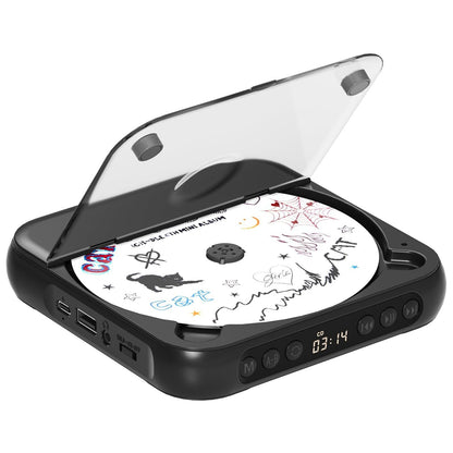 ENVYCLOUD CD Player Portable with Dual Stereo Speakers, Rechargeable Portable CD Player with Bluetooth for Home with Headphones,Black