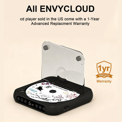 ENVYCLOUD CD Player Portable with Dual Stereo Speakers, Rechargeable Portable CD Player with Bluetooth for Home with Headphones,Black