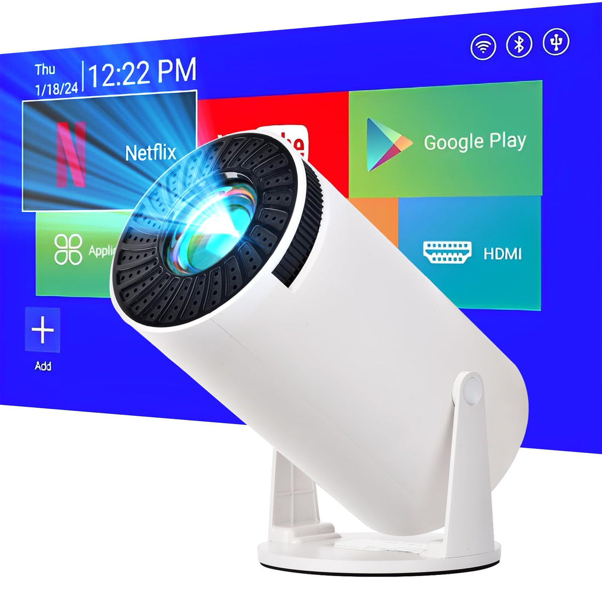Mini video Projector true 4K support with WiFi and Bluetooth,1080P, Android 11.0 TV OS, Netflix, YouTube, HDMI, USB flash driver,iPhone and Android Phone Compatible