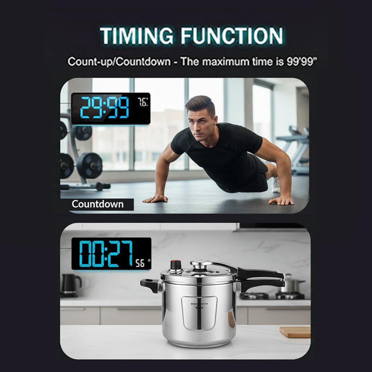 Large LED Digital Wall Clock 16.5” with Auto Brightness, RGB Backlight, Dual Alarm, Temp & Humidity Display, LED Alarm Clock with Date & Week, Remote Control, for Living Room, Kitchen, Gym & Office