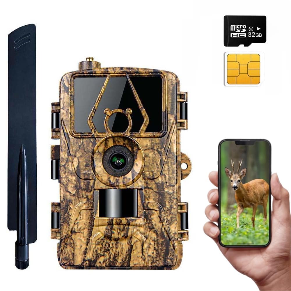 4G LTE Wildlife Camera with Mobile Phone Transfer App, 60MP 8K Wildlife Camera with Motion Sensor Night Vision with SIM Card 120° Wide Angle IP66 Waterproof with 2.4