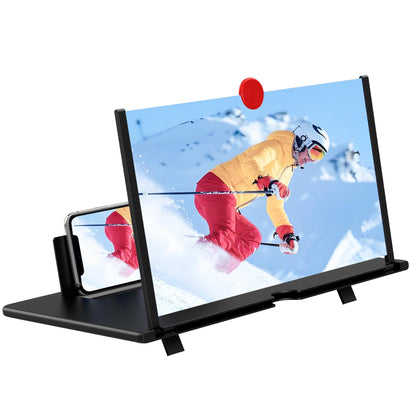 12" 3D HD Mobile Phone Magnifier Projector Screen for Movies, Videos, and Gaming - Foldable Phone Stand with Screen Amplifier - Supports All Smartphones (Black)