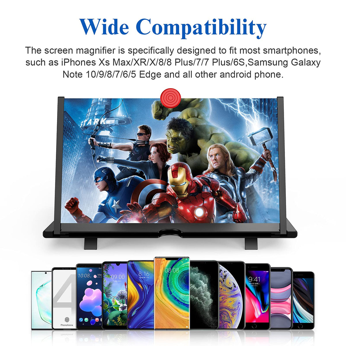 12" 3D HD Mobile Phone Magnifier Projector Screen for Movies, Videos, and Gaming - Foldable Phone Stand with Screen Amplifier - Supports All Smartphones (Black)