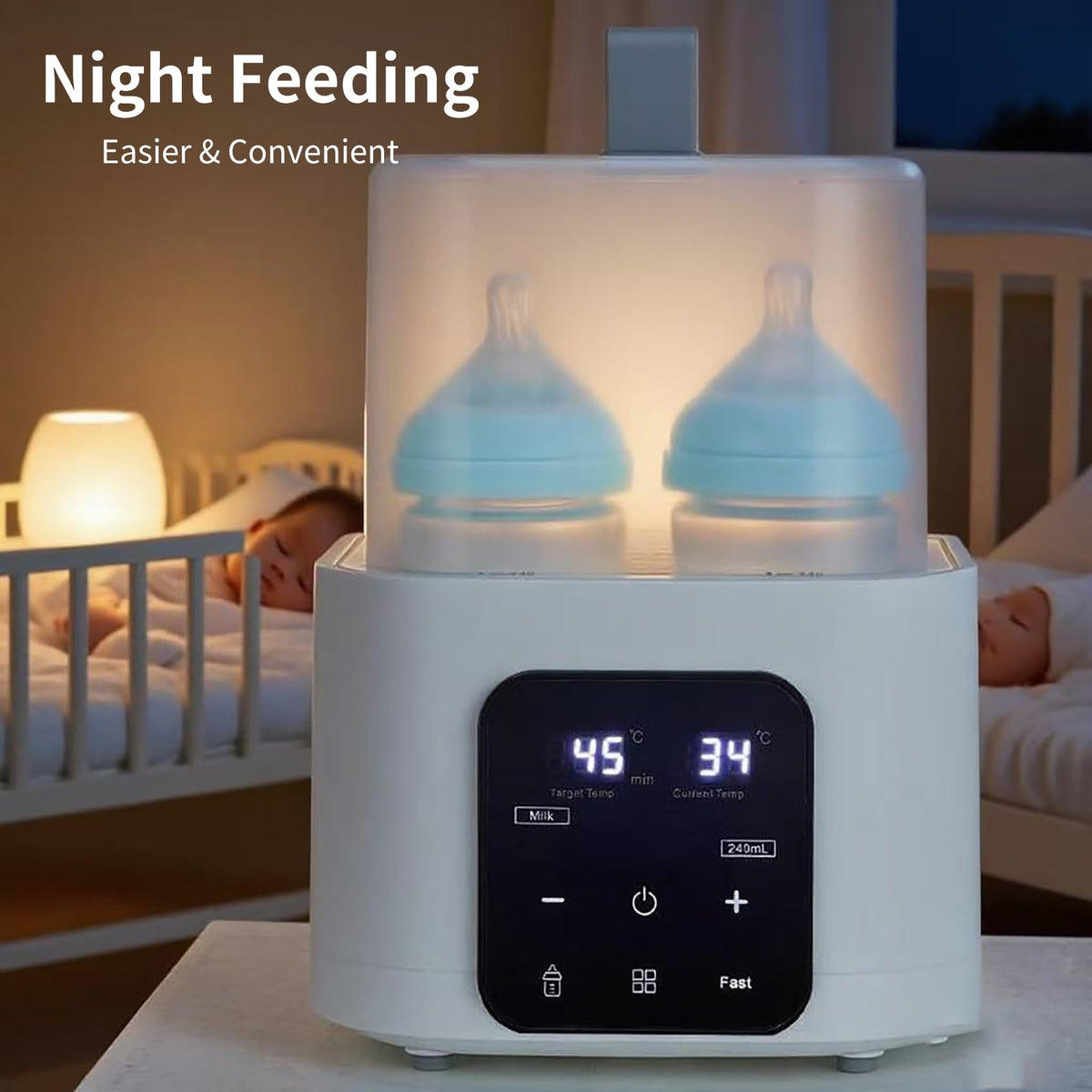 Baby Bottle Warmer for Twins: 6-in-1 Fast Breastmilk & Baby Food Heater, 48H Constant Temperature, Water Bath Heating, Universal Fit All Bottles & Jars, Super Large Capacity