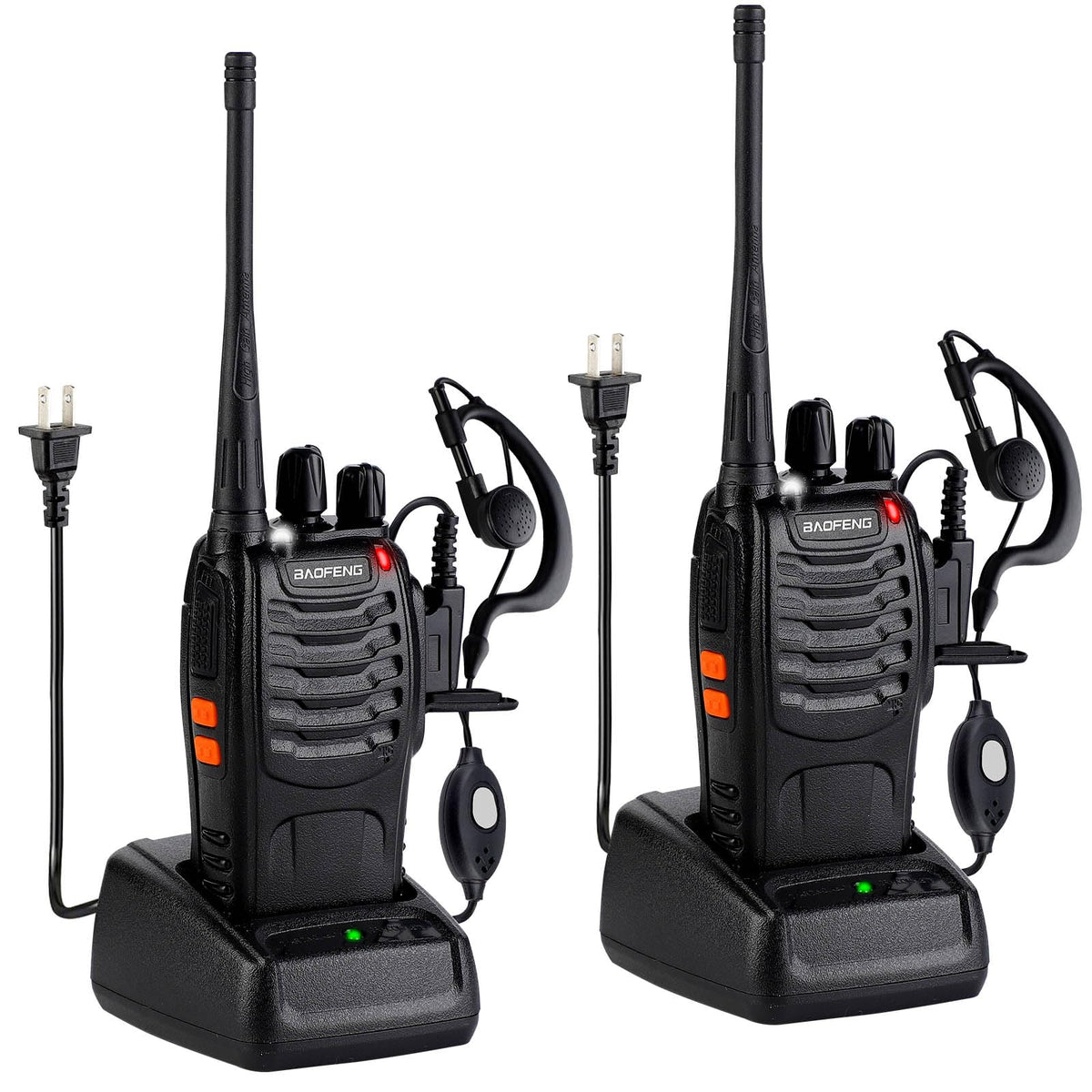BAOFENG Walkie Talkies 888S Rechargeable Long Range with Earpieces for Adults, 16 Channel Professional Radio Handheld Two Way Radios Li-ion Battery and Charger Included