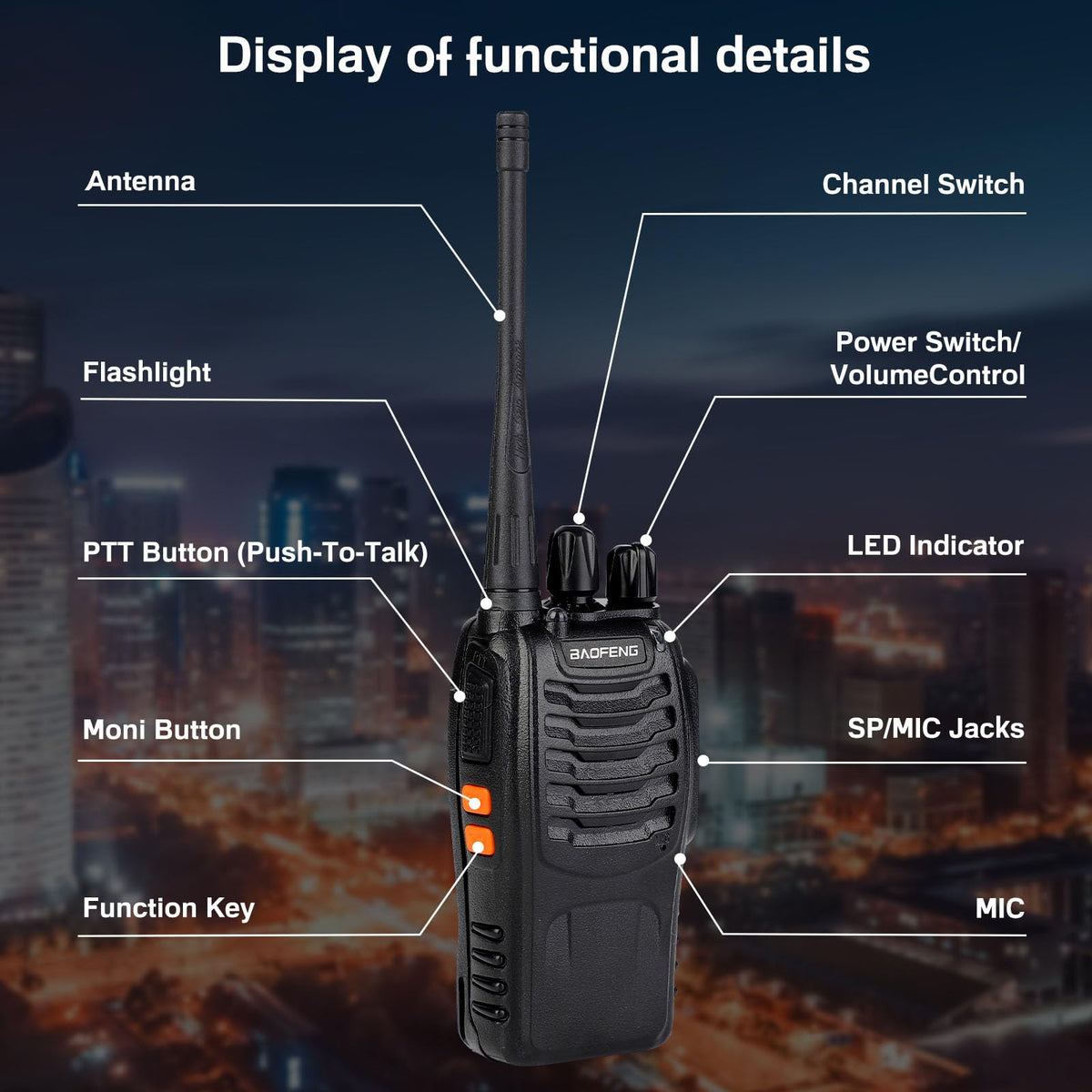 BAOFENG Walkie Talkies 888S Rechargeable Long Range with Earpieces for Adults, 16 Channel Professional Radio Handheld Two Way Radios Li-ion Battery and Charger Included