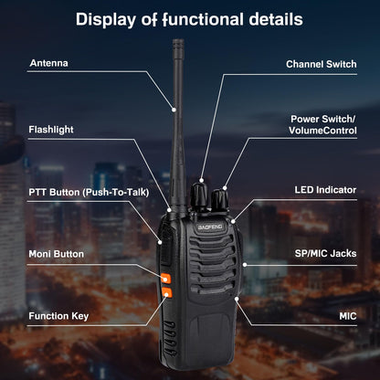 BAOFENG Walkie Talkies 888S Rechargeable Long Range with Earpieces for Adults, 16 Channel Professional Radio Handheld Two Way Radios Li-ion Battery and Charger Included