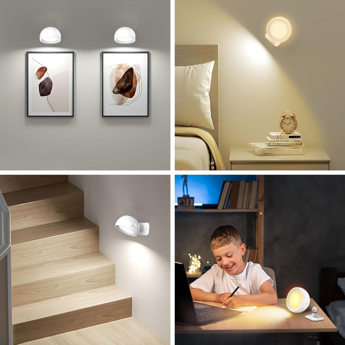 LED Wall Light Indoor 1 Piece Wall Lamp Wall Lights without Power Connection 4 Brightness Levels 3 Colour Modes Bedside Lamp Battery