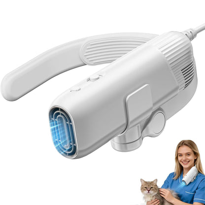 Neck Pet Dryer, 1400W Hands-Free Dog Hair Dryer with 110000RPM Brushless Motor, 3 Speeds & 3 Heat Settings, Self-Cleaning Blow Dryer for Dogs & Cats white