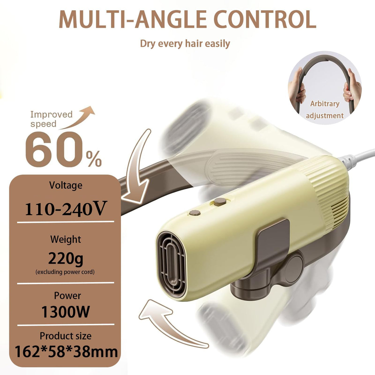Neck Pet Dryer, 1400W Hands-Free Dog Hair Dryer with 110000RPM Brushless Motor, 3 Speeds & 3 Heat Settings, Self-Cleaning Blow Dryer for Dogs & Cats white