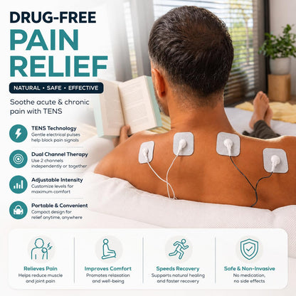 Digital TENS EMS Machine for Pain Relief, Muscle Stimulation & Massage | 64 Programs, 6 Customizable Modes, 2 Channels & 4 Electrodes