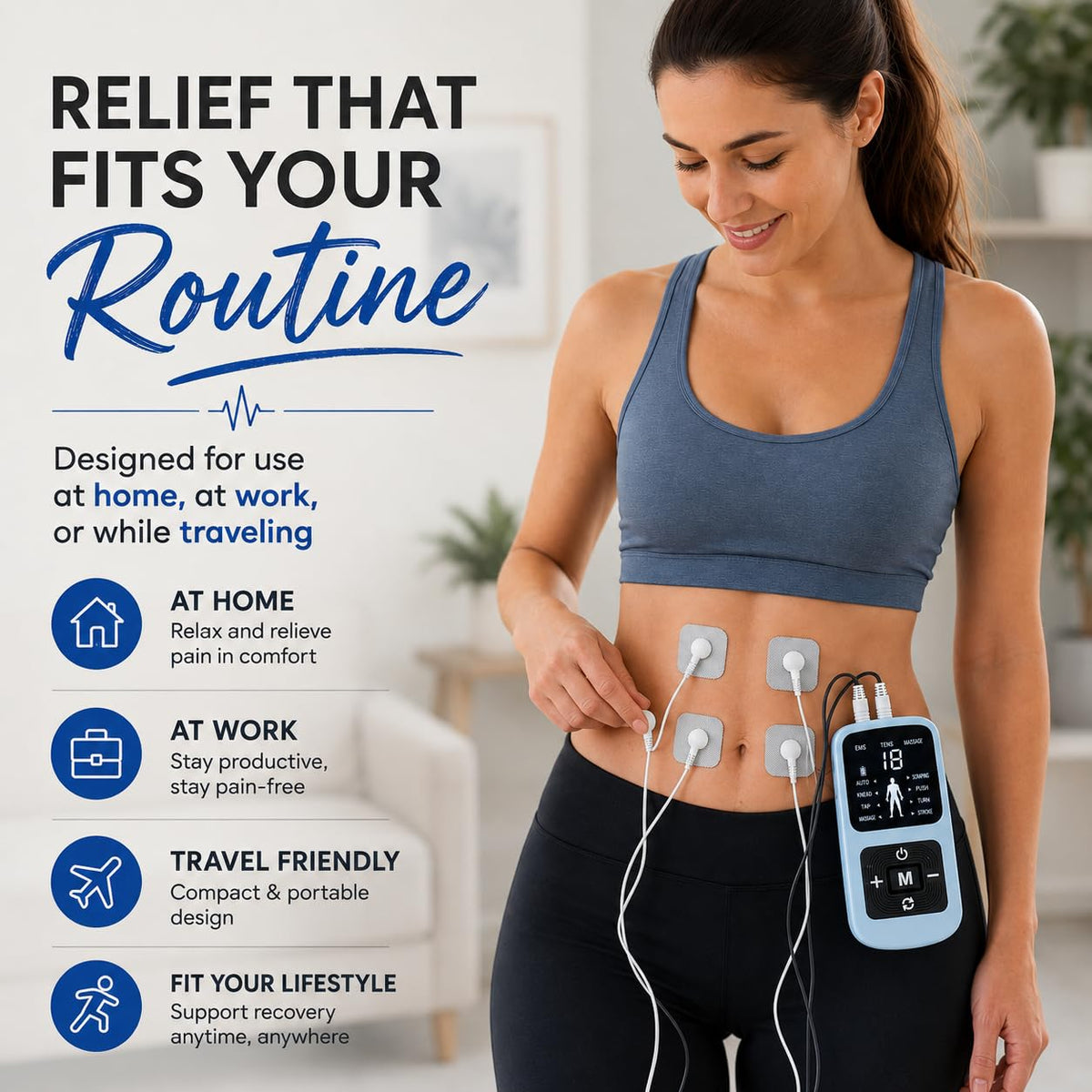 Digital TENS EMS Machine for Pain Relief, Muscle Stimulation & Massage | 64 Programs, 6 Customizable Modes, 2 Channels & 4 Electrodes