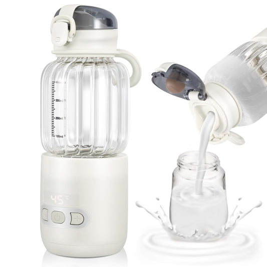Portable Baby Bottle Warmer 400 ml, Bottle Warmer Baby On the Go Adjustable Temperature from 37 °C to 55 °C, Quick Heating and Accurate Temperature Control, Rechargeable via USB for Travel (01)