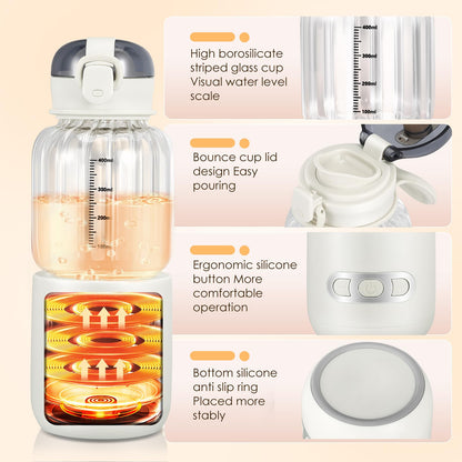 Portable Baby Bottle Warmer 400 ml, Bottle Warmer Baby On the Go Adjustable Temperature from 37 °C to 55 °C, Quick Heating and Accurate Temperature Control, Rechargeable via USB for Travel (01)