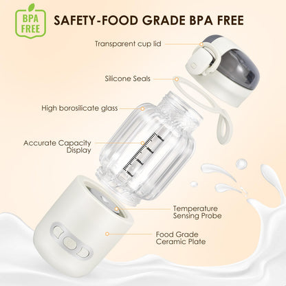 Portable Baby Bottle Warmer 400 ml, Bottle Warmer Baby On the Go Adjustable Temperature from 37 °C to 55 °C, Quick Heating and Accurate Temperature Control, Rechargeable via USB for Travel (01)