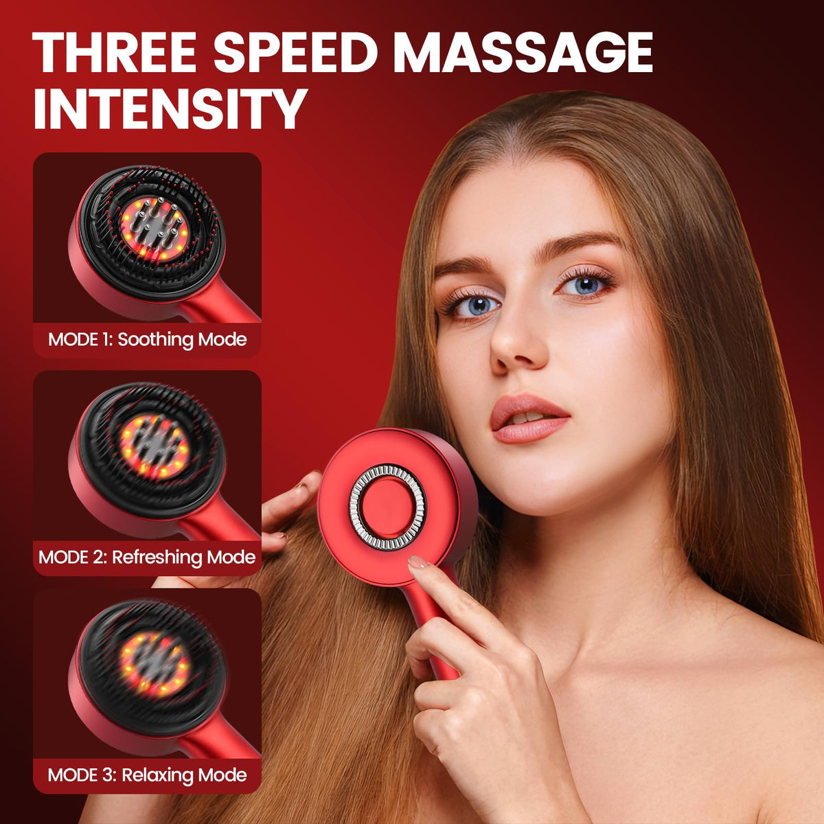 3 in 1 Electric Scalp Massaging Brush with IPX7 Waterproof,Cordless Red Light Hair Massager,Scalp Massage Comb,Hair Oil Applicator,Massager for Stimulates Hair Growth(Red)