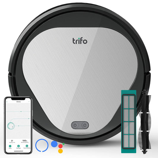 Trifo Emma Robot Vacuum Cleaner, 3000Pa Super-Strong Suction, Best for Pet Hair, 90-Minute Runtime, Wi-Fi Connectivity, Compatible with Alexa, Carpets, Hard Floors, Tile, Self-Charging,Black