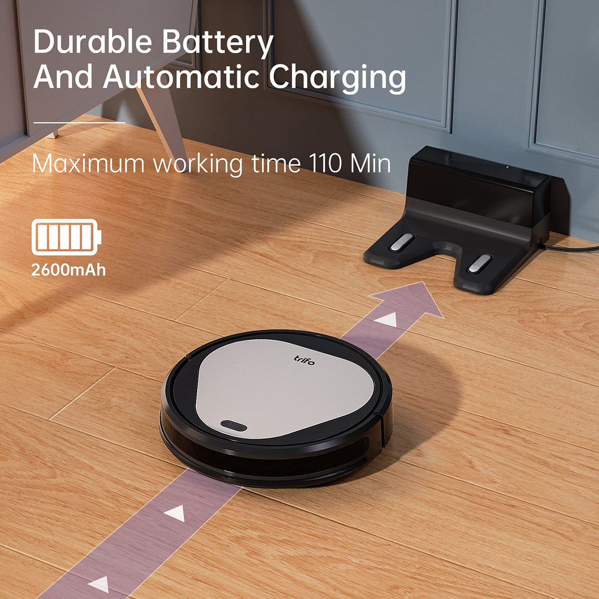 Trifo Emma Robot Vacuum Cleaner, 3000Pa Super-Strong Suction, Best for Pet Hair, 90-Minute Runtime, Wi-Fi Connectivity, Compatible with Alexa, Carpets, Hard Floors, Tile, Self-Charging,Black