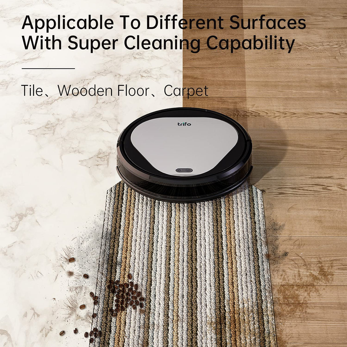 Trifo Emma Robot Vacuum Cleaner, 3000Pa Super-Strong Suction, Best for Pet Hair, 90-Minute Runtime, Wi-Fi Connectivity, Compatible with Alexa, Carpets, Hard Floors, Tile, Self-Charging,Black