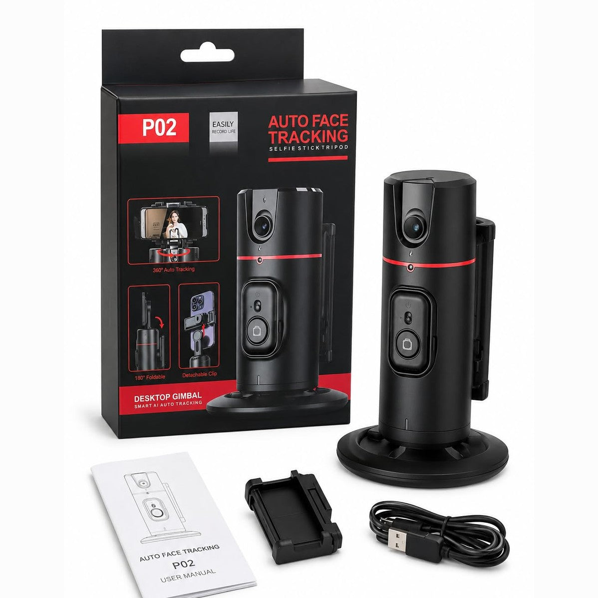 P02 Auto Face Tracking Selfie Stick Desktop Gimbal Tripod