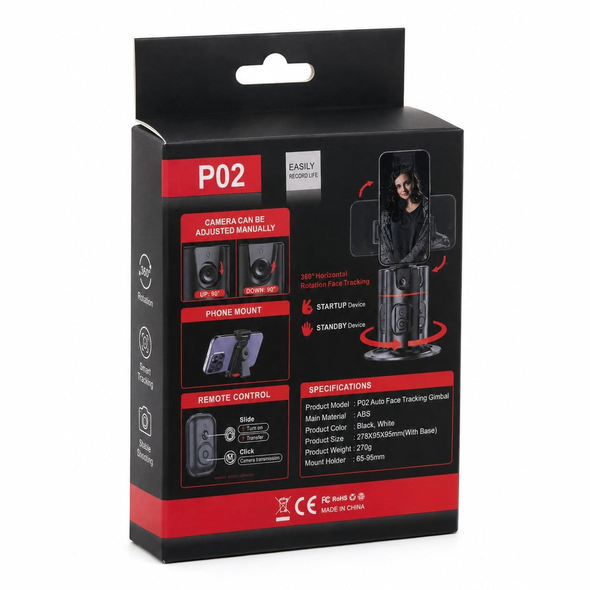 P02 Auto Face Tracking Selfie Stick Desktop Gimbal Tripod