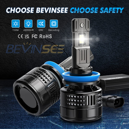 Bevinsee V55 H11 LED Headlight Bulbs, 28000LM 700% Brighter H8 H9 LED Headlight Low and High Beam, 6000K Cool White LED Conversion Kit with 3rd-Gen VC Cooling Tech, Halogen Replacement, Pack of 2