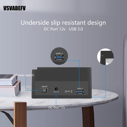 IDE Hard Drive HDD Docking Station Hard Drive Dock Reader, 2.5 and 3.5 Inch External Hard Drive Enclosure, External HDD Hard Drive Card Reader USB 3.0 Hub, USB 3.0 to 2 SATA Ports 1 IDE Port