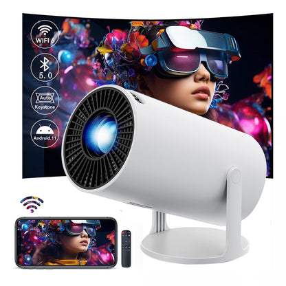 HY300 Projector with WIFI6 & Bluetooth, Supports 4K/1080P, Android TV 11.0, Mini Portable 180° Rotatable, Auto Keystone, for Laptop/PC/Smartphone