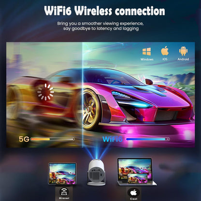 HY300 Projector with WIFI6 & Bluetooth, Supports 4K/1080P, Android TV 11.0, Mini Portable 180° Rotatable, Auto Keystone, for Laptop/PC/Smartphone