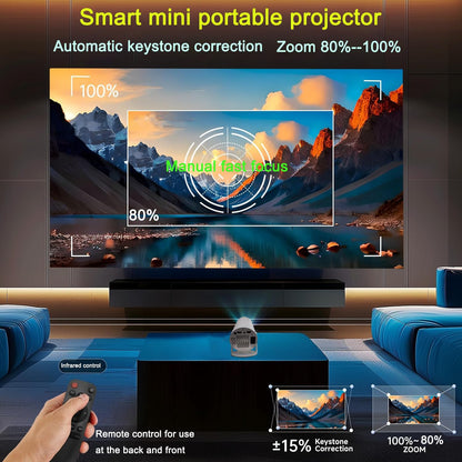 HY300 Projector with WIFI6 & Bluetooth, Supports 4K/1080P, Android TV 11.0, Mini Portable 180° Rotatable, Auto Keystone, for Laptop/PC/Smartphone
