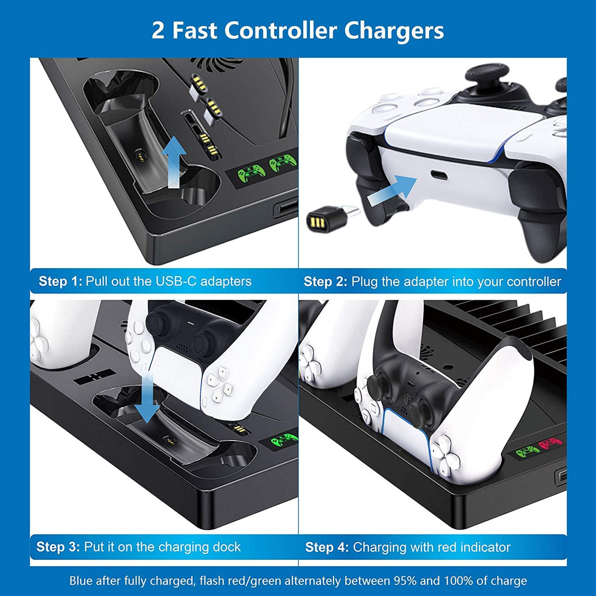 OIVO Vertical stand with cooling fanbase for PS5 Console and controllers with Headset stand, charger, game disc slot and organizer Black.