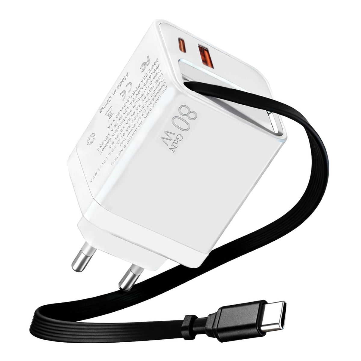 USB C Charger 80W 3 in 1 with Retractable Cable Compact GAN Charger with 2 USB-C Ports PD3.0 Quick Charge Lightweight for MacBook iPhone 17 Pro MAX 16 Pro 15 iPad Galaxy S25 S24 Switch Laptop