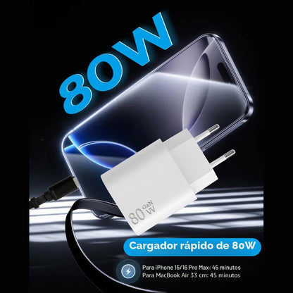 USB C Charger 80W 3 in 1 with Retractable Cable Compact GAN Charger with 2 USB-C Ports PD3.0 Quick Charge Lightweight for MacBook iPhone 17 Pro MAX 16 Pro 15 iPad Galaxy S25 S24 Switch Laptop