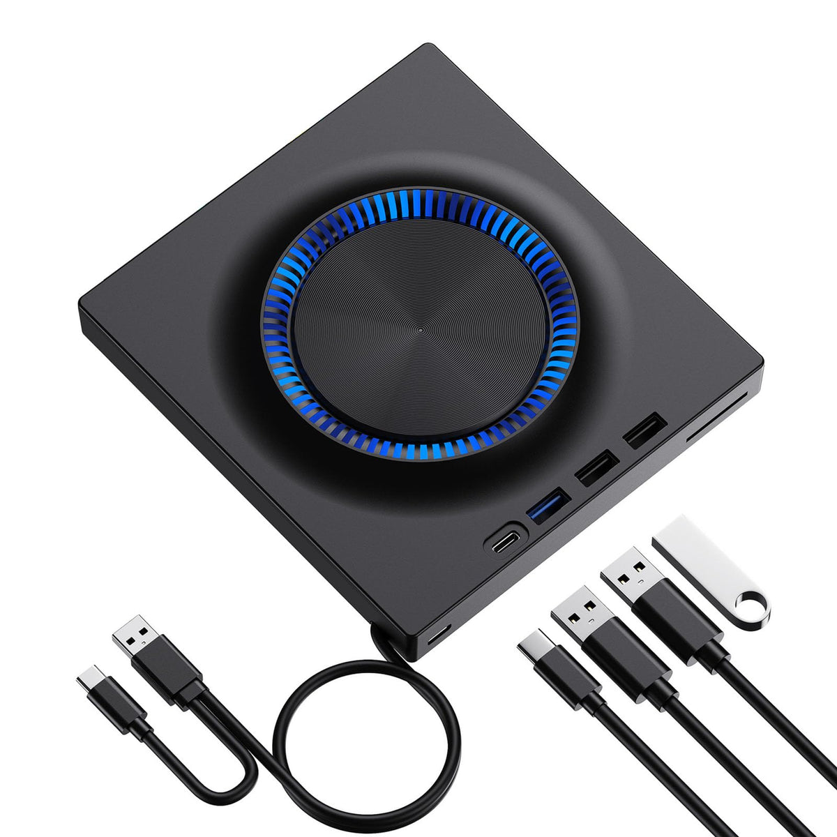 Diyeeni External CD DVD Drive, USB 3.0 Type C Portable Optical Drive with 3 USB A Ports and Card Reader, Compatible with Mac Linux, for Laptop Desktop Ultrabook