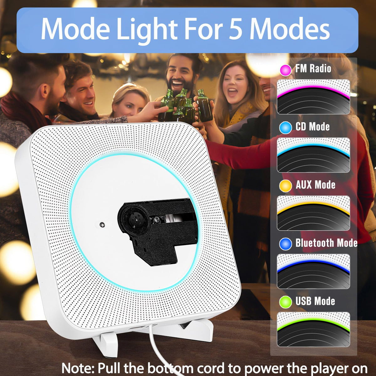 Portable CD Player Built-in HiFi Speakers,Bluetooth CD Player with FM Radio/USB/Headphone Jack,Wall Mountable CD Player for Home with Remote Control AUX Input/Output Pulling-Switch