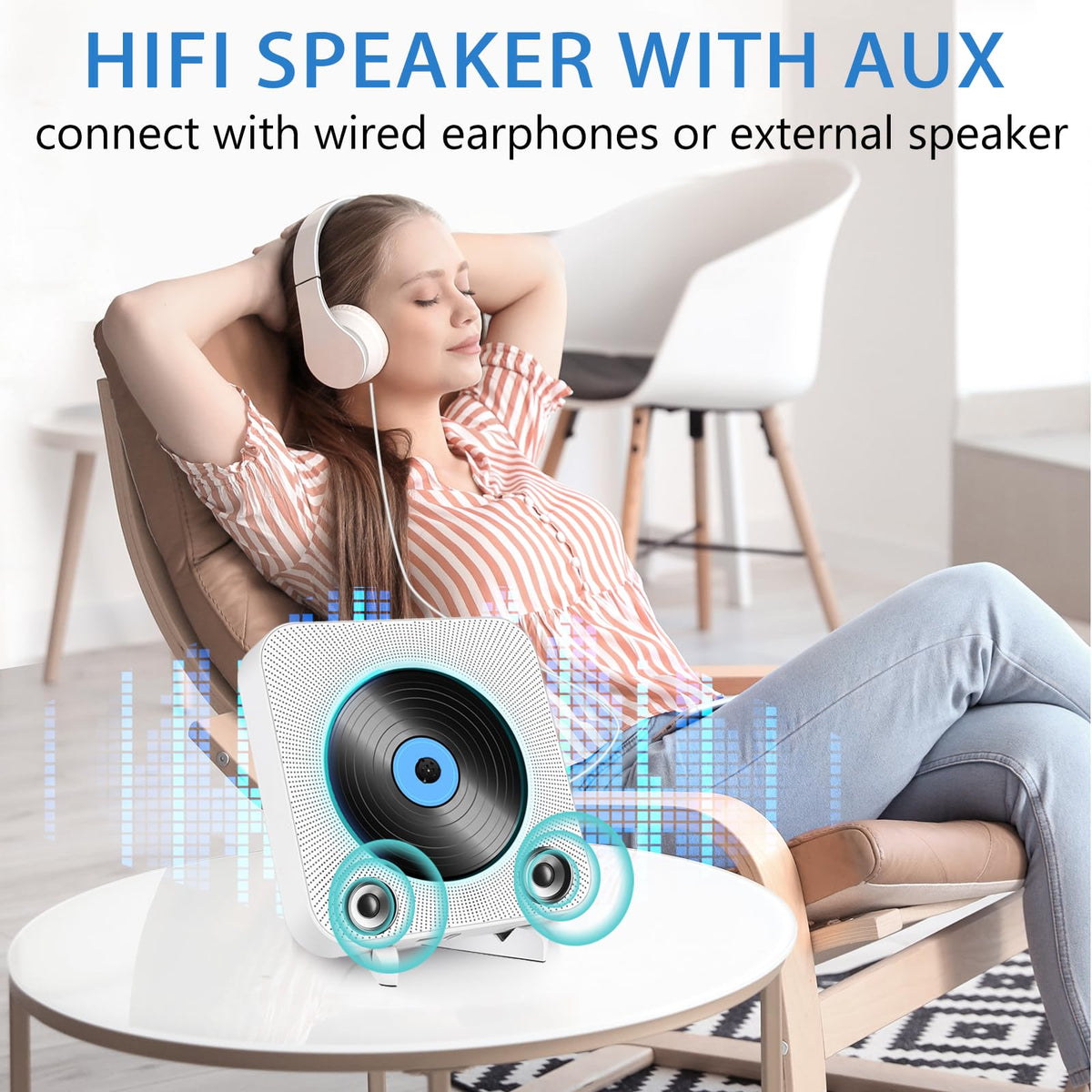 Portable CD Player Built-in HiFi Speakers,Bluetooth CD Player with FM Radio/USB/Headphone Jack,Wall Mountable CD Player for Home with Remote Control AUX Input/Output Pulling-Switch