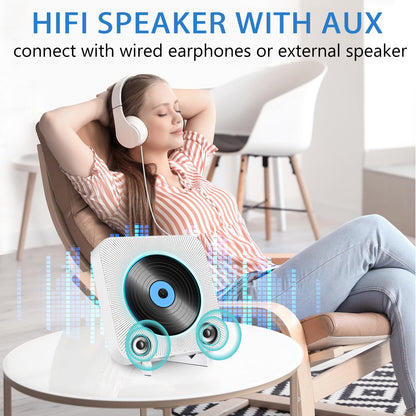Portable CD Player Built-in HiFi Speakers,Bluetooth CD Player with FM Radio/USB/Headphone Jack,Wall Mountable CD Player for Home with Remote Control AUX Input/Output Pulling-Switch