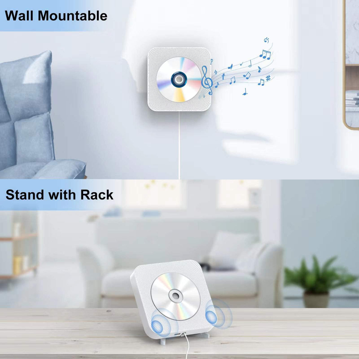 Portable CD Player Built-in HiFi Speakers,Bluetooth CD Player with FM Radio/USB/Headphone Jack,Wall Mountable CD Player for Home with Remote Control AUX Input/Output Pulling-Switch