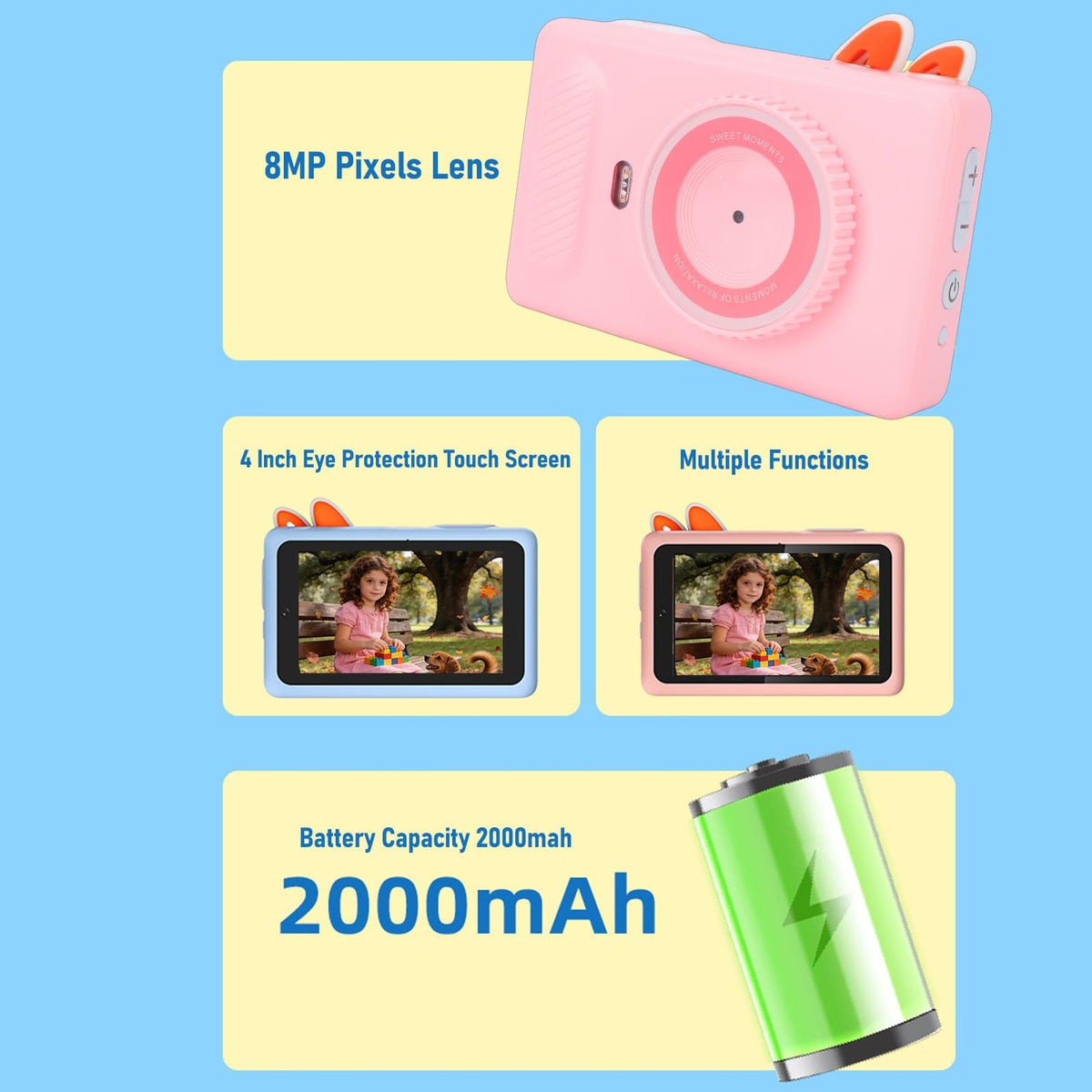 Kids AI Digital Camera, AI Object Recognition 8MP Learning Camera For Kids, Doodle with 3.97 Inch Touch Screen and 2.4GHz WiFi, For Children Education Birthday Gift (Pink)