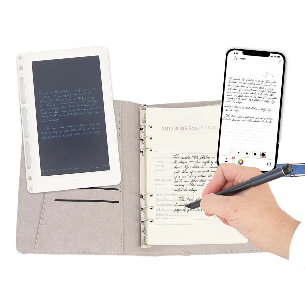 Digital Smart Pen Notebook and Writing Board Set, Digital Notebook with Smart Pen, Bluetooth Wireless Paper with Real Time Sync for Digitizing, Storing and Sharing Paper Notes (Blue)