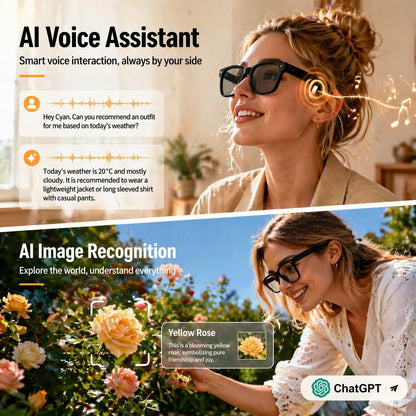 AI Smart Glasses with 8MP 4K Camera Glasses, 2026 1200P Video Recording Glasses for Women & Men, 139 Languages Real-Time Translation, Voice Assistant, Open-Ear Audio for Travel, Meetings & Vlogging