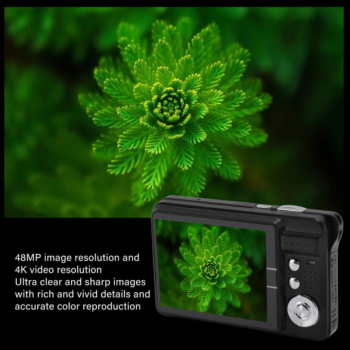 Teens Digital Camera, 2.7 Inch Screen 48MP Autofocus Compact Camera 4K for Travel (Black)
