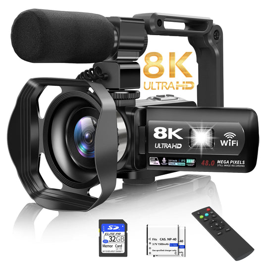 Video Camera, 8K 48MP 15FPS UHD WiFi Vlogging Camera with Infrared Night Vision for YouTube, 3 Inch Touch Screen with 18x Digital Zoom, with Fill Light, Microphone