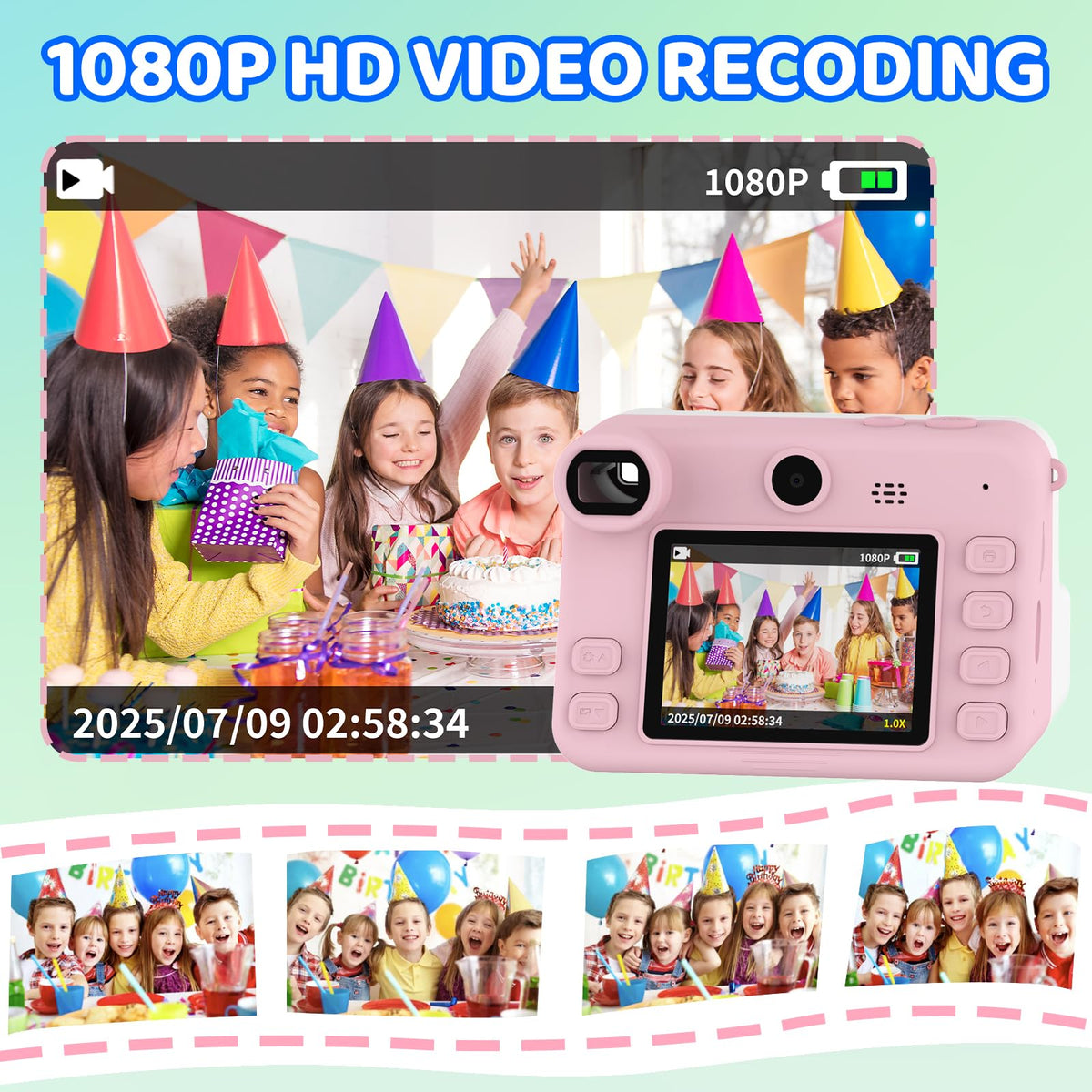 Now Kids Camera Instant Print, 1080P Video, Children Christmas Birthday Gifts for Girls Age 3-12, Toddler Print Digital Camera Toy for 4 5 6 7 8 9 10 11 Years Old with 32GB Card,6 pens