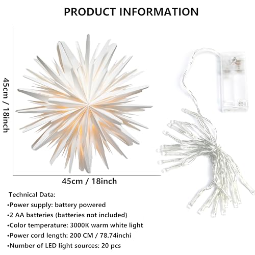 Eanloly - Illuminated LED Christmas Star for Indoor Window Decoration, 45 cm